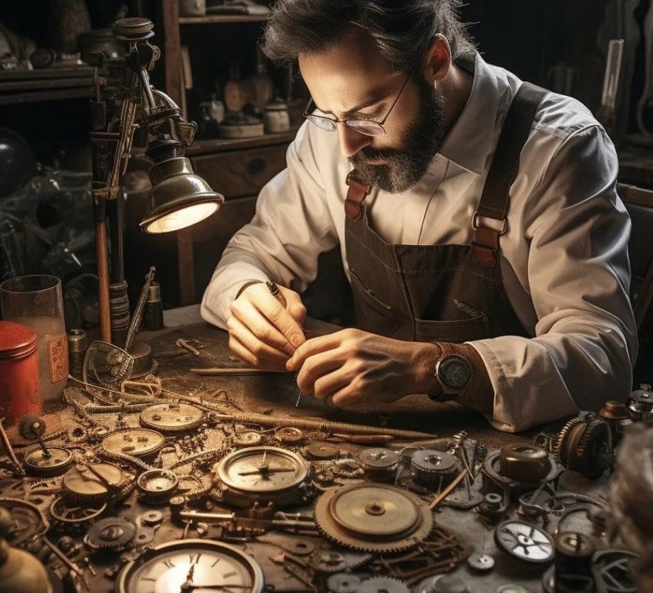 Watchmaker assembling a movement by hand